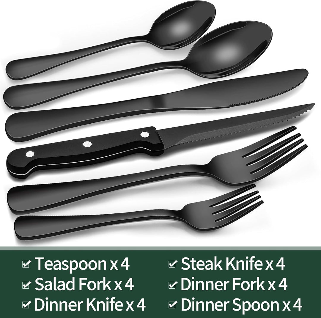 24-delige Bestekset voor Vier Personen met Steakmessen - Modern Zwart Bestek Set 6