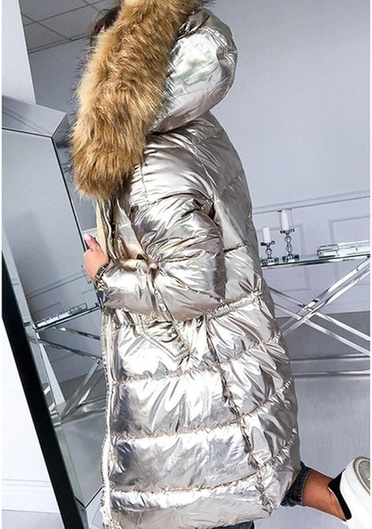 Lange Dames Jas Winter met Bontkraag en Getailleerde Pasvorm