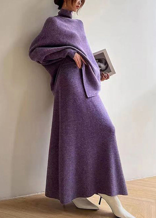 Dames Asymmetrische Gebreide Set met Hoge Hals 4