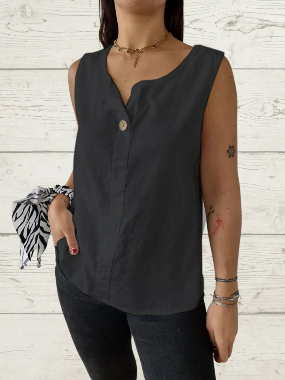 Dames Blouse Mouwloos Casual Linnen 3