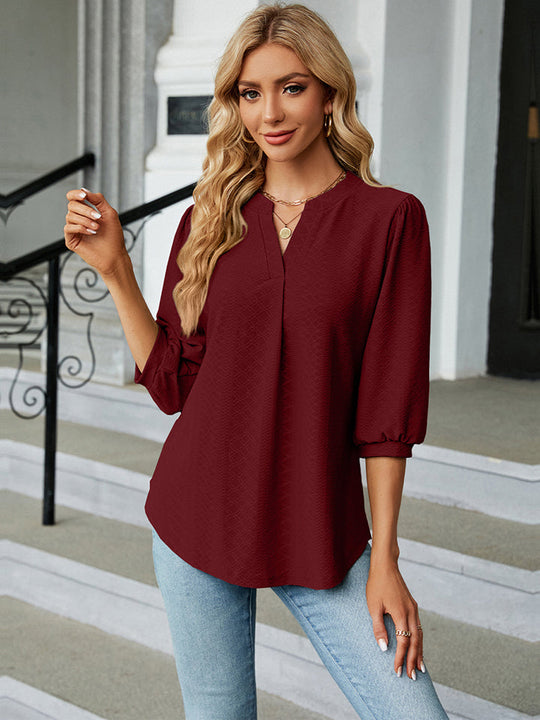 Dames Blouse Notched Hals Driekwart Mouwen Opaque Rayon Polyester 8
