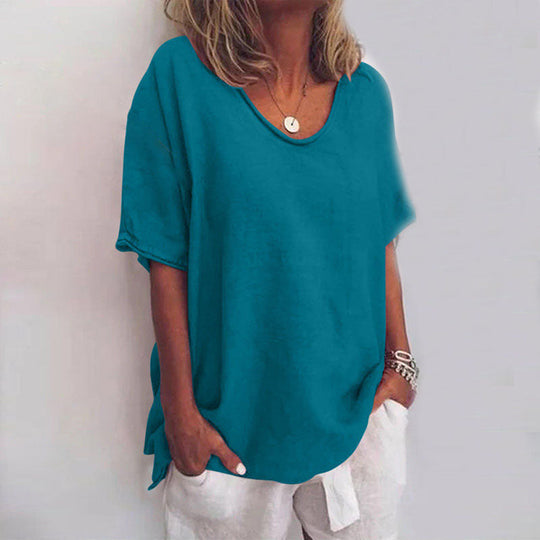 Dames Blouse V-Ausschnitt Luchtig Katoen 4