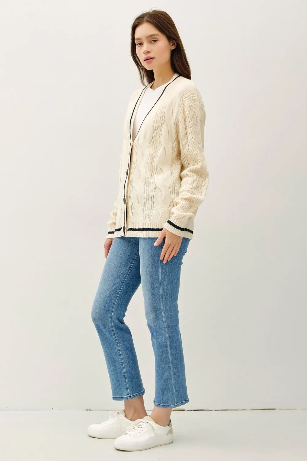 Dames Cardigan V-Hals Kabelbrei 100% Acryl 2
