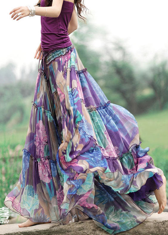 Dames Chiffon Rok met Trekkoord en Patchwork Print 2