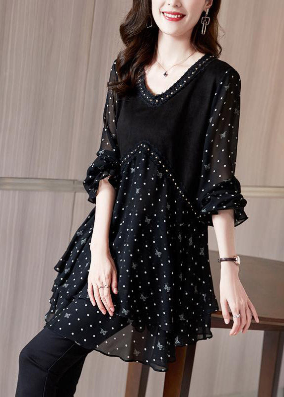 Dames Chiffon Top met V-hals en Gelaagd Design 0
