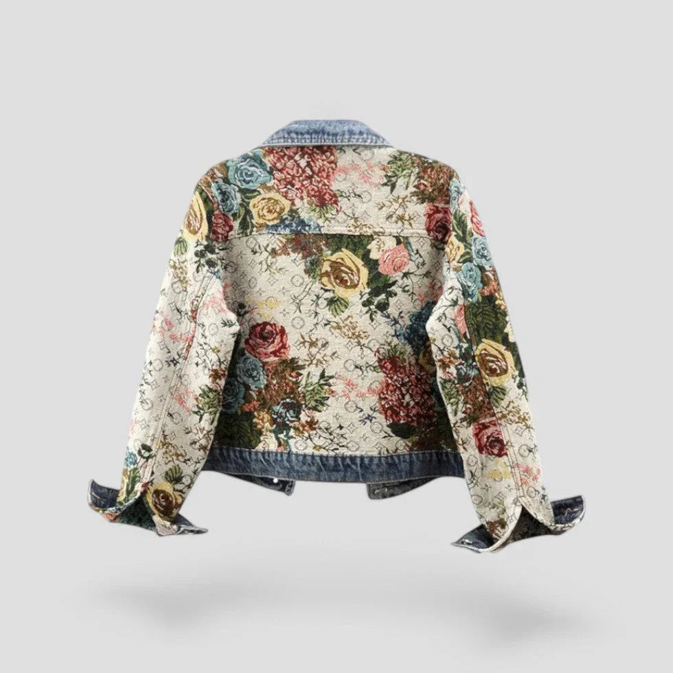 Dames Denim Jack met Bloemenpatchwork Boho-stijl 2
