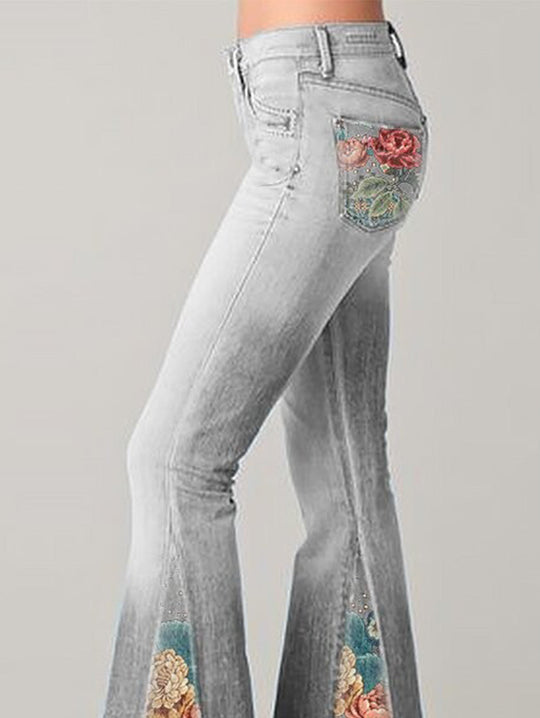 Dames Flared Broek Met Bloemenprint 5