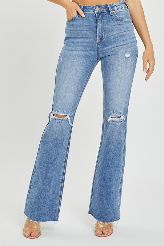 Dames Flared Jeans Hoge Taille Medium Denim 1