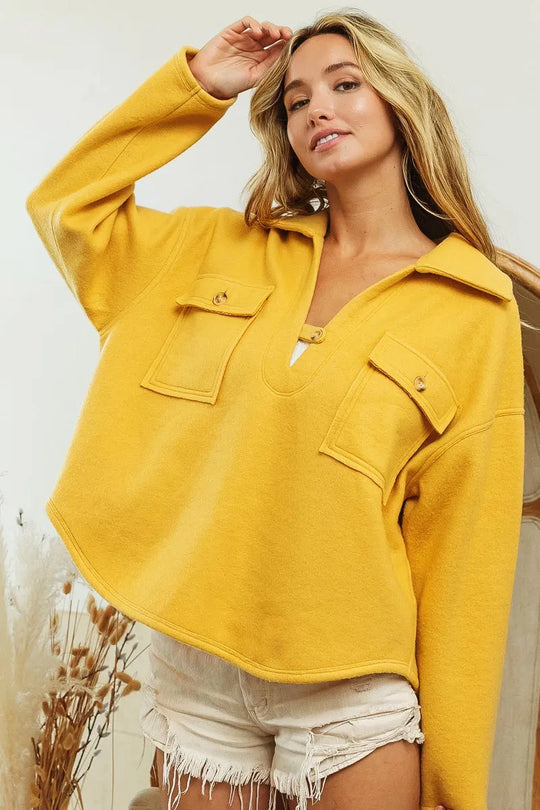 Dames Fleece Sweatshirt met Kraag en Flapzakken 6