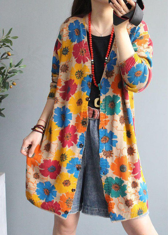 Dames Gebreid Vest met V-hals en Print 1