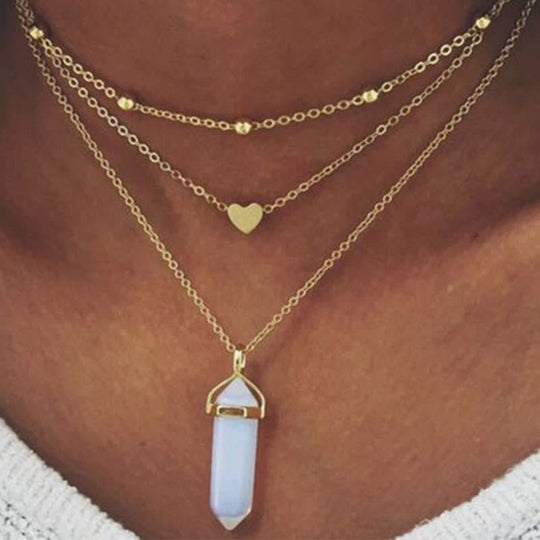 Dames Hexagon Edelsteen Ketting 8