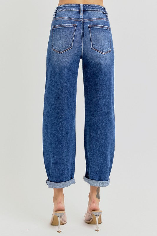 Dames Hoge Taille Crop Mild Barrel Jeans Medium Denim 2