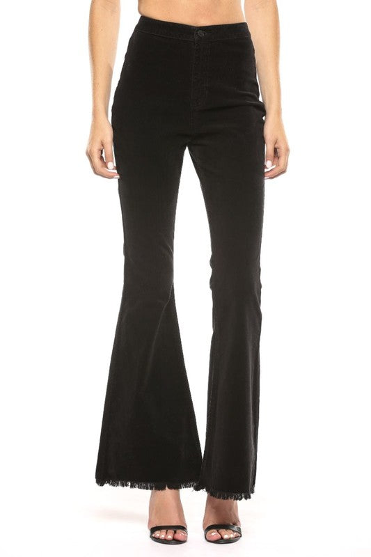 Dames Hoge Taille Flared Corduroy Jeans Zwart 4