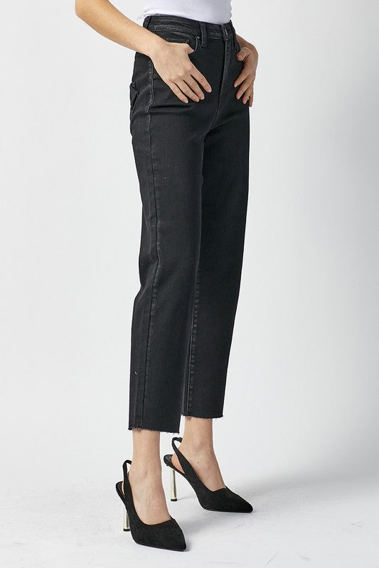 Dames Hoge Taille Mom Fit Jeans Gewassen Zwart 1