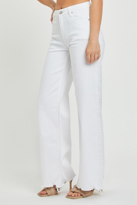Dames Hoge Taille Wijde Jeans Wit 2