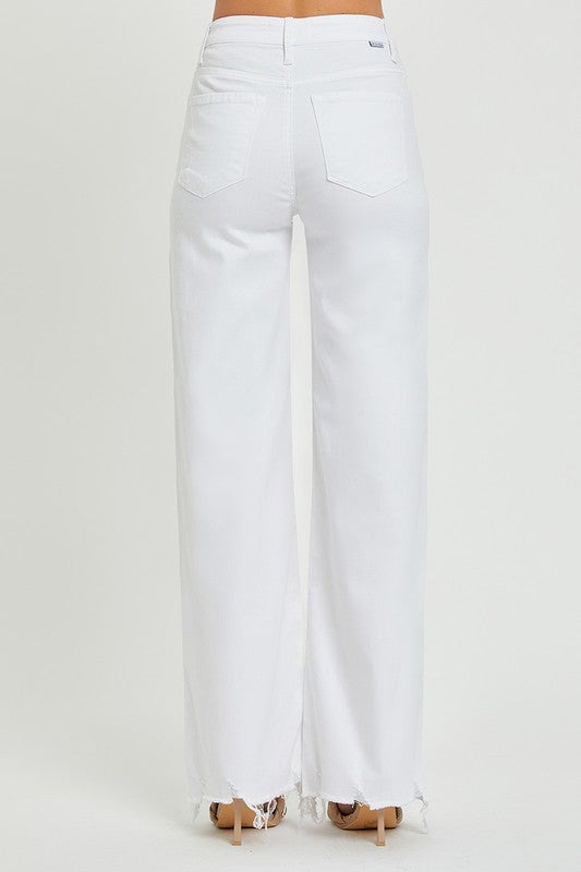 Dames Hoge Taille Wijde Jeans Wit 3