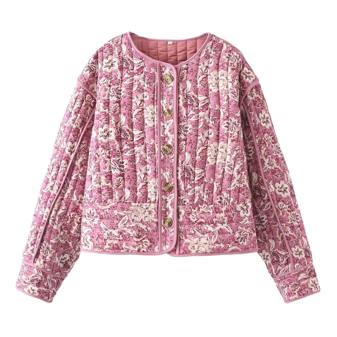 Dames Jas Gewatteerd Bloemenprint met Lange Mouwen Casual Cropped Stijl 1