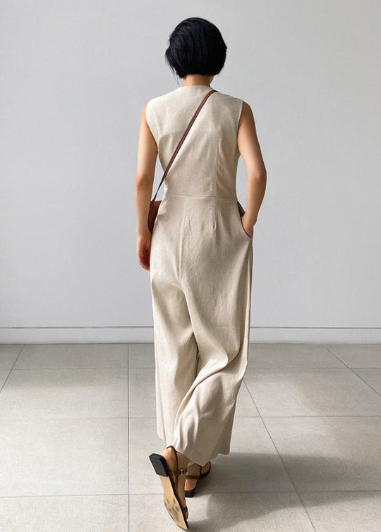Dames Jumpsuit Met V-hals en Knoopzakken Losse Pasvorm 4