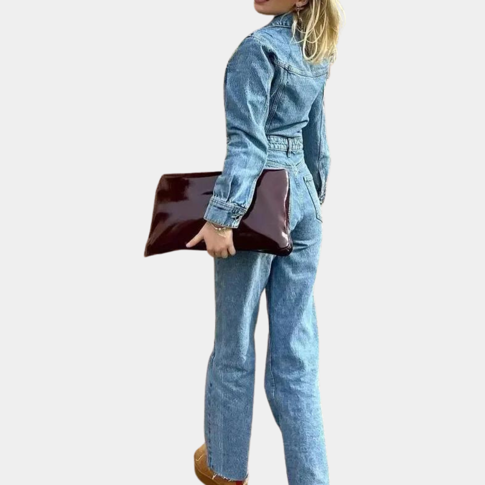 Dames Jumpsuit Spijker Denim Stijl Met Lange Mouwen 2