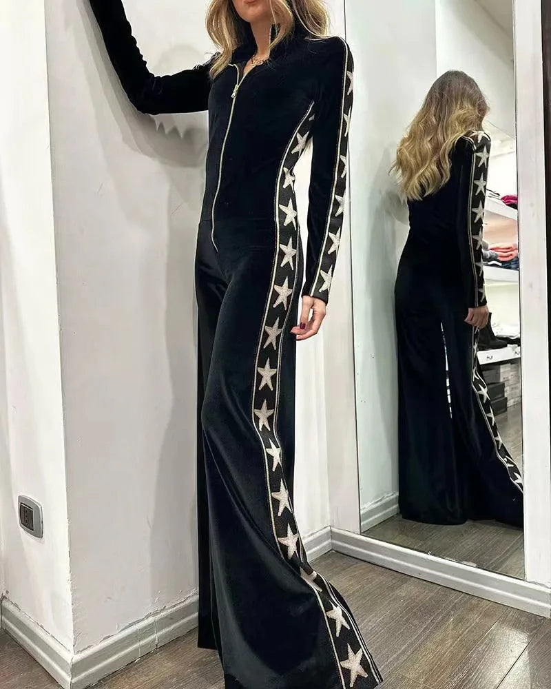 Dames Jumpsuit met Wijde Pijpen en Sterrenprint 6