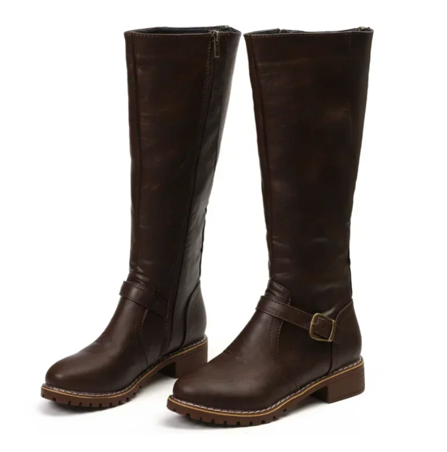 Dames Kniehoge Winterlaarzen Met Blokhak 6