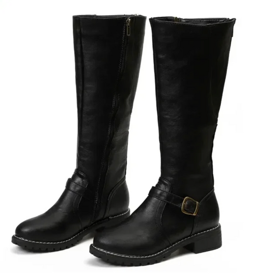 Dames Kniehoge Winterlaarzen Met Blokhak 7