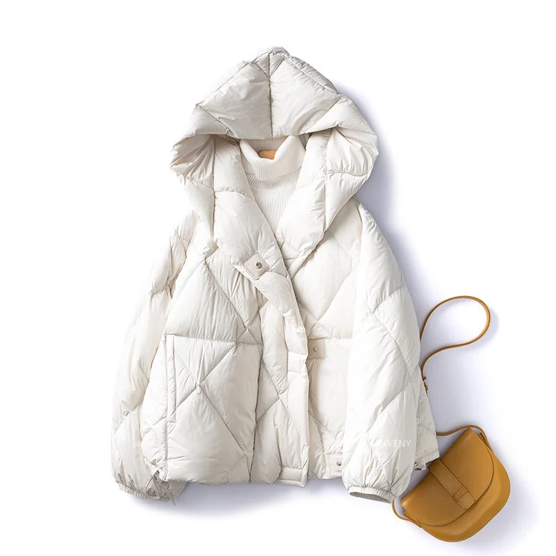 Dames Korte Donsjack met Capuchon Cocoonstijl voor de Winter 9