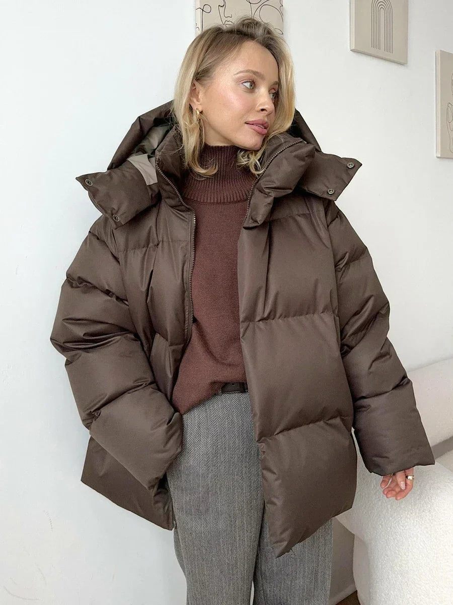 Dames Lange Gewatteerde Winterjas Oversized Met Functionele Zakken 1