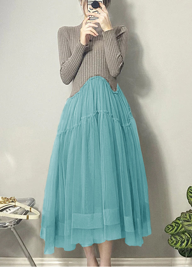 Dames Lange Jurk Asymmetrisch met Tule Patchwork 7