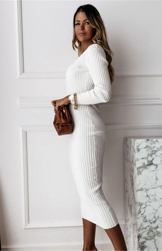 Dames Maxi Jurk Lange Mouwen Effen Polyester 2