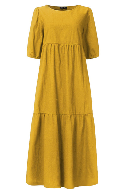 Dames Midi Jurk Met Ronde Hals En Pofmouwen Van Linnenmix 7
