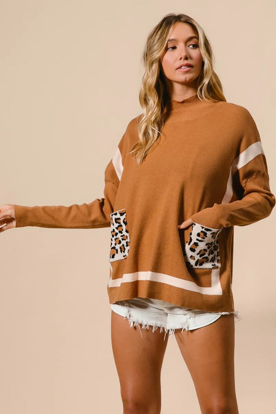 Dames Mock Neck Trui met Luipaardprint Zak 8