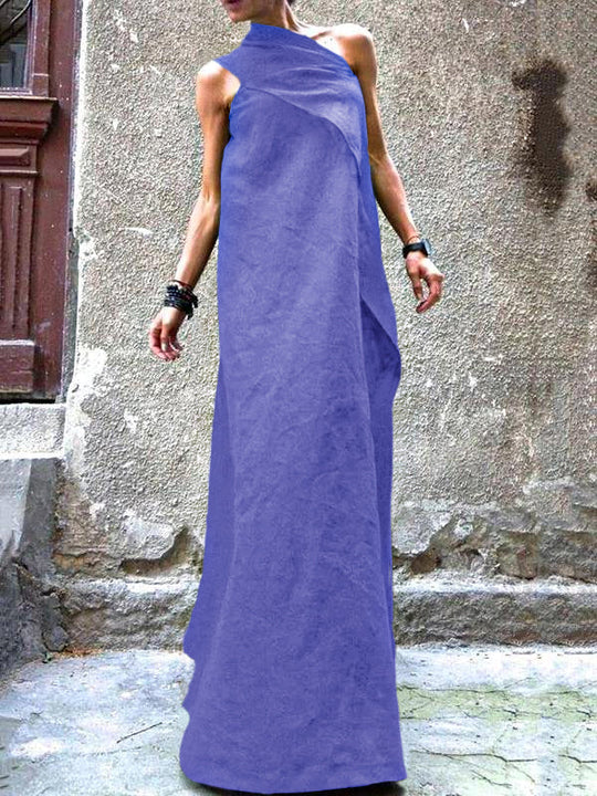 Dames Mouwloze Patchwork Jurk Marineblauw 7