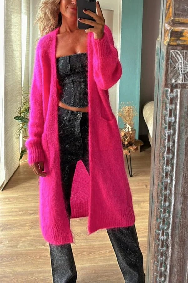 Dames Oversized Cardigan Lange Open Front met Zakken 0