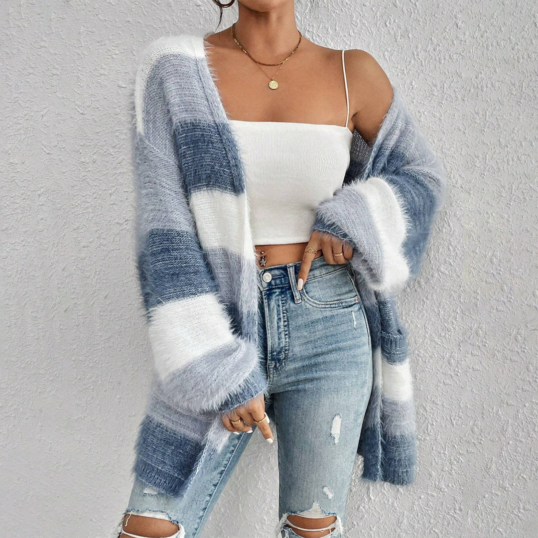Dames Oversized Cardigan Met Gestreept Design, Open Voorkant, Comfortabel voor Casual Outfits 1