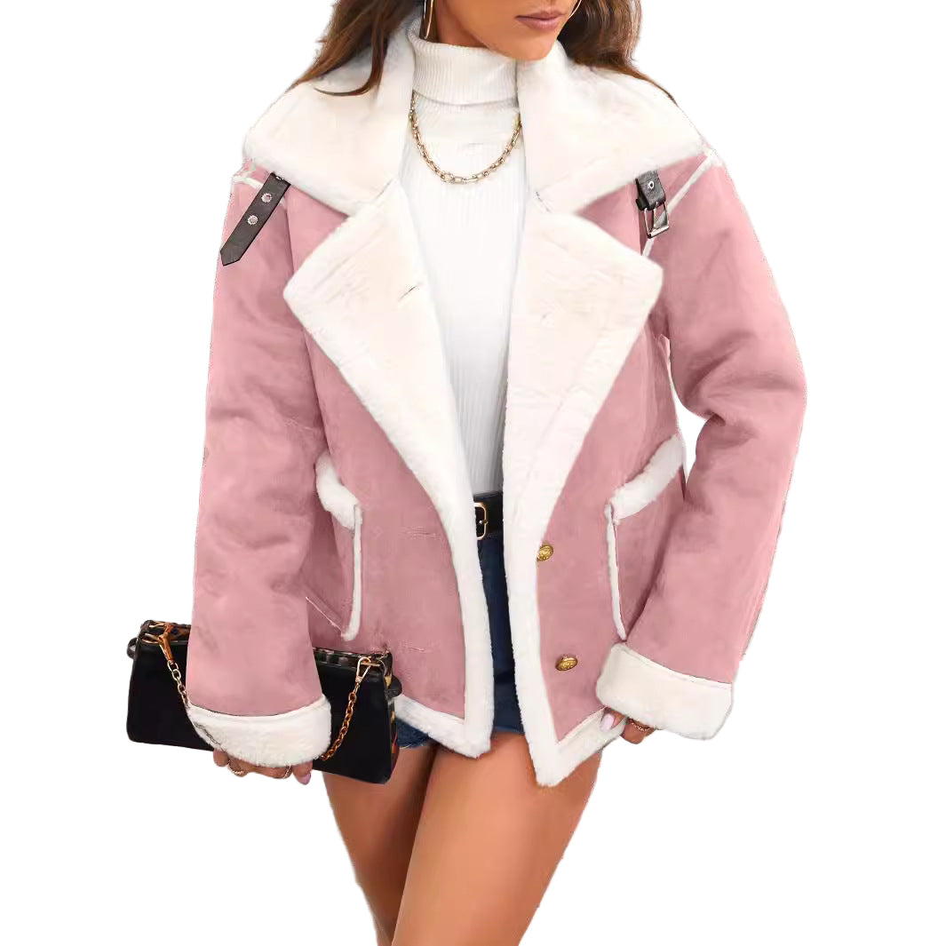 Dames Oversized Faux Fur Jas met Suede Look 0