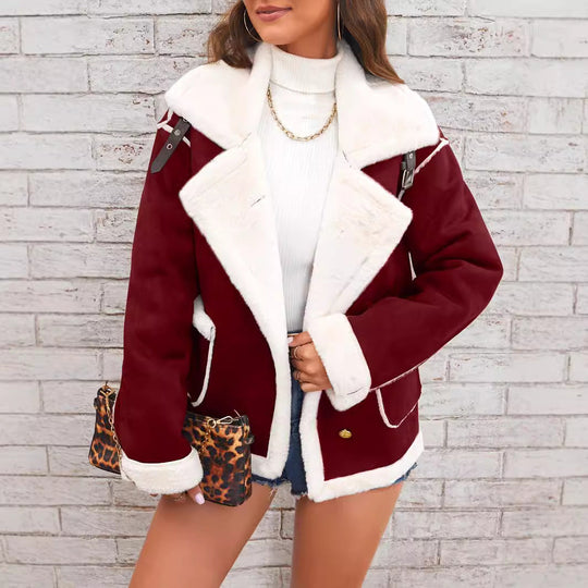 Dames Oversized Faux Fur Jas met Suede Look 3