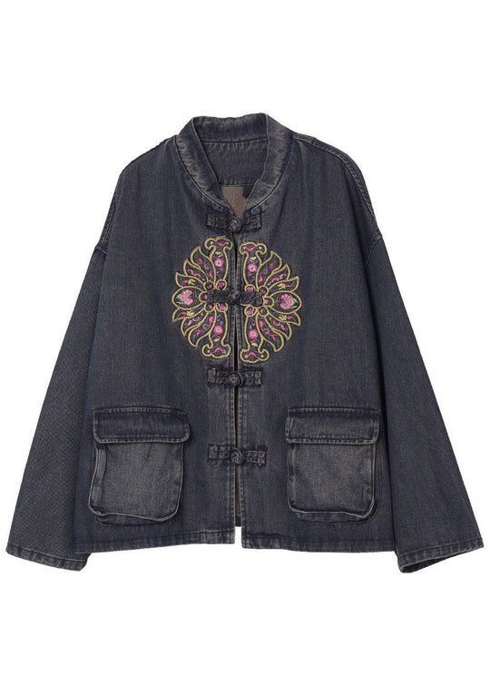 Dames Spijkerjasje Oversized met Geborduurde Zakken Boho Stil 4