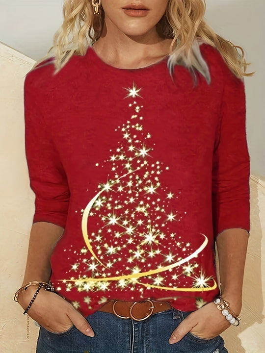 Dames T-shirt met Lange Mouwen en Kerstboommotief 4