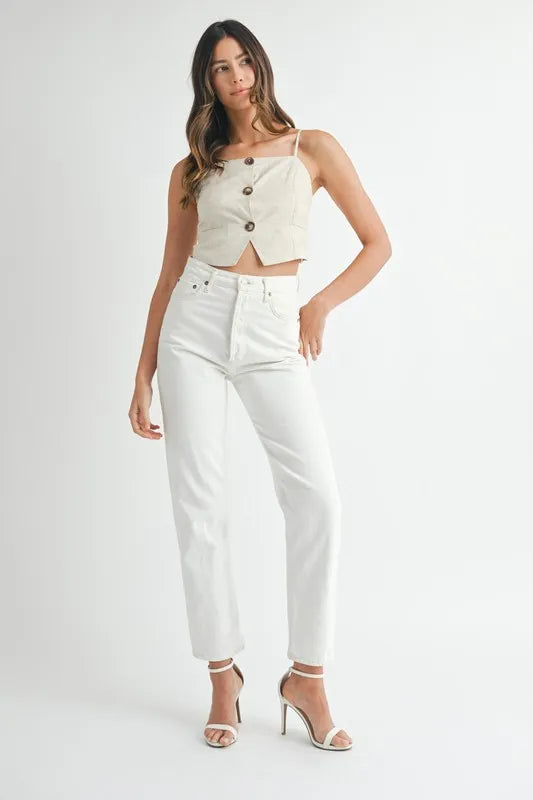 Dames Tanktop Met Knoopsluiting Van Linnenmix 4