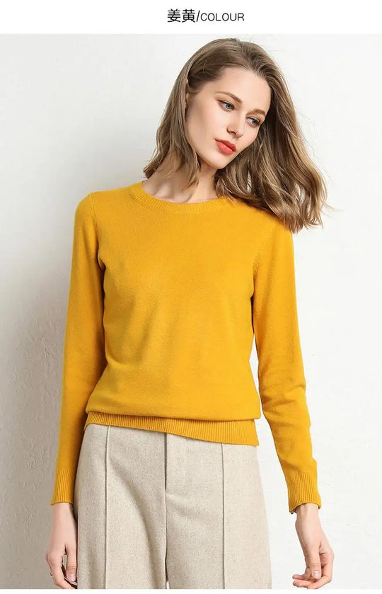 Dames Trui Merino Wol O-Hals Pullover Lange Mouwen 13