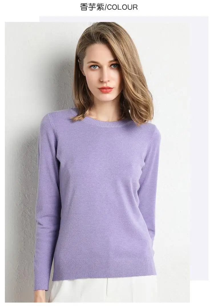Dames Trui Merino Wol O-Hals Pullover Lange Mouwen 14