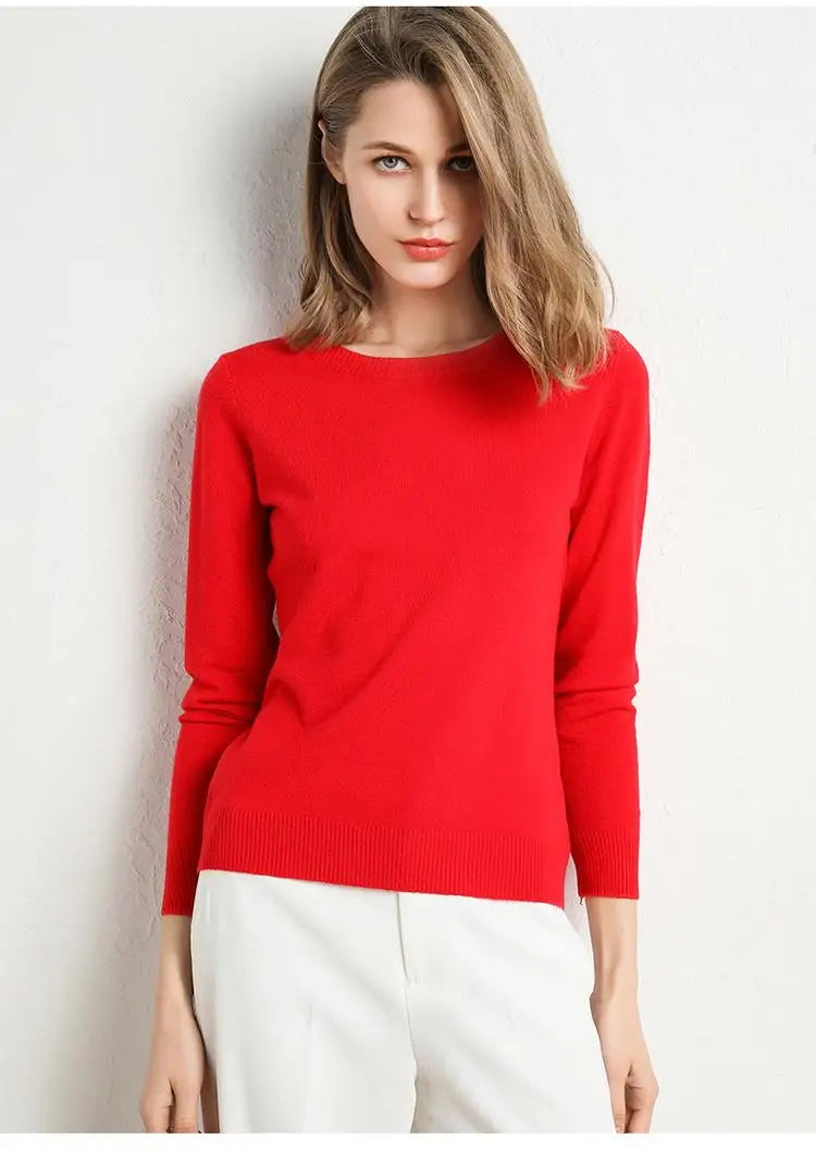 Dames Trui Merino Wol O-Hals Pullover Lange Mouwen 17