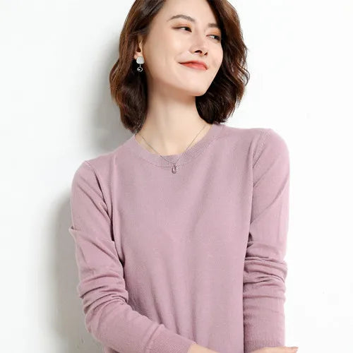 Dames Trui Merino Wol O-Hals Pullover Lange Mouwen 7