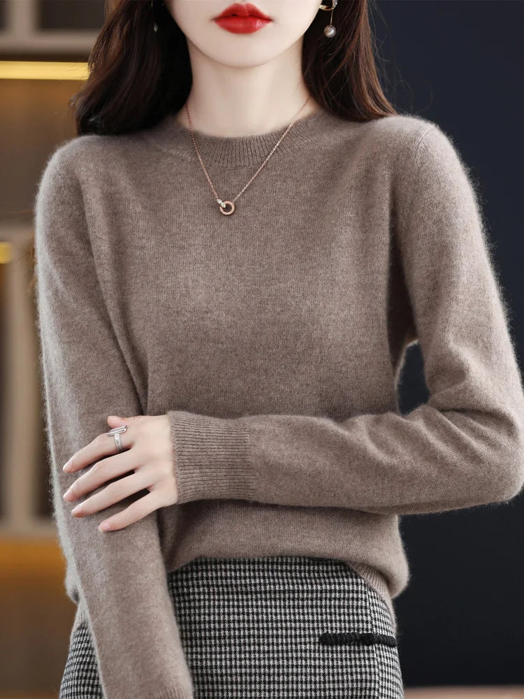 Dames Trui O-Hals 100% Merino Wol Normale Pasvorm Lange Mouwen 18