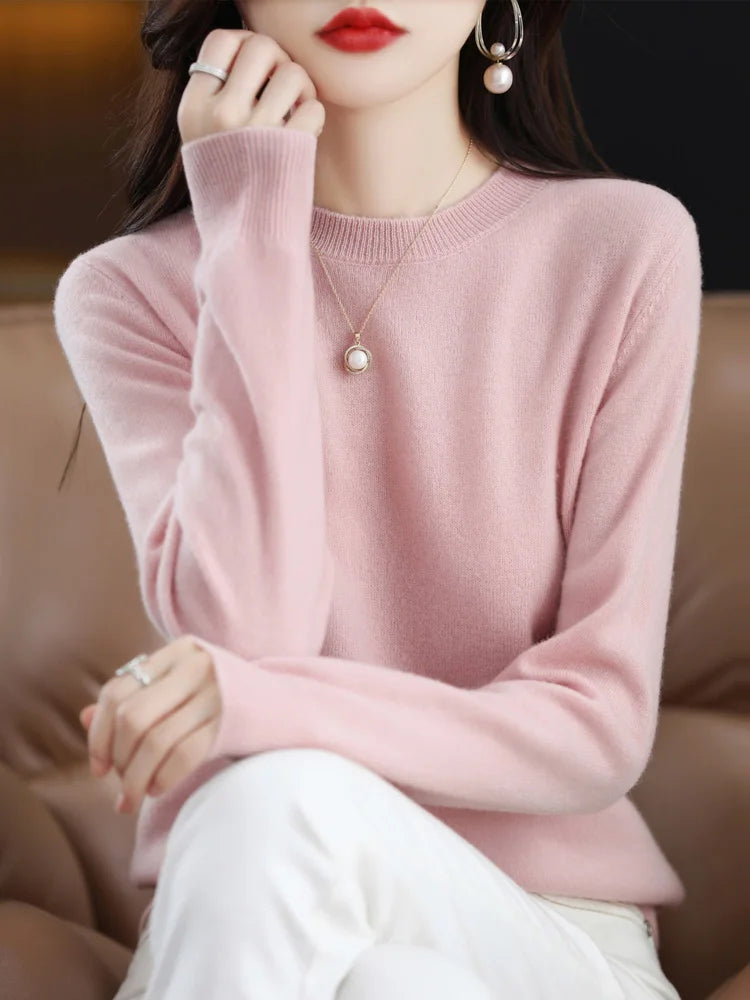 Dames Trui O-Hals 100% Merino Wol Normale Pasvorm Lange Mouwen 19