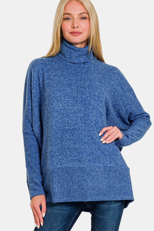 Dames Turtleneck Sweater Melange Hacci Blauw 5