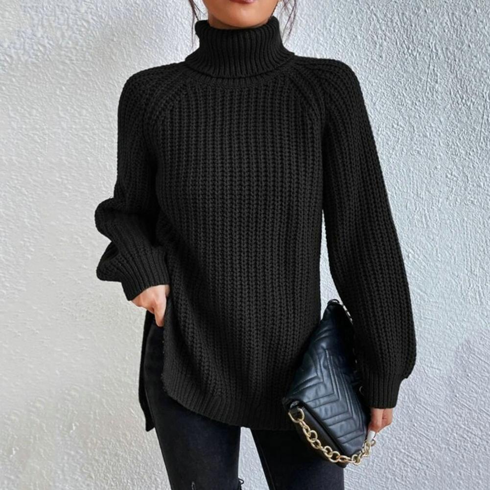 Dames Turtleneck Trui Ribbelgebreid Losse Pasvorm voor Casual Herfst en Winter 4
