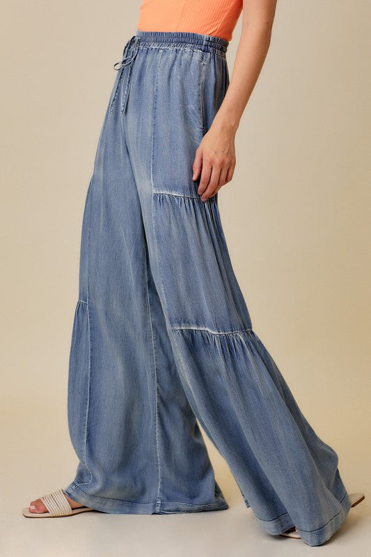 Dames Wijde Broek Met Rimpels Van Gewassen Denim 2