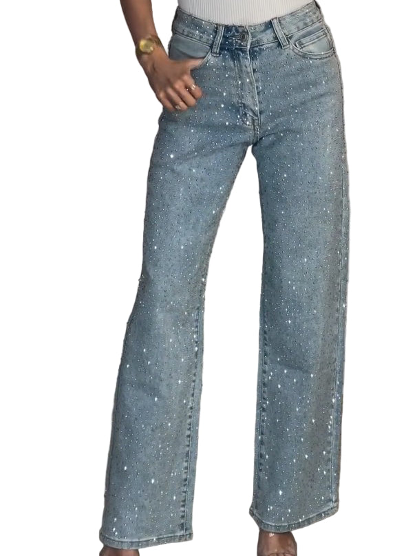 Damesjeans Hoge Taille met Glinsterende Details 0